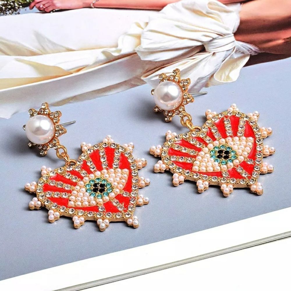 Heart Colorful Metal Earrings Long Drop Earring Fashion Jewelry Accessor…